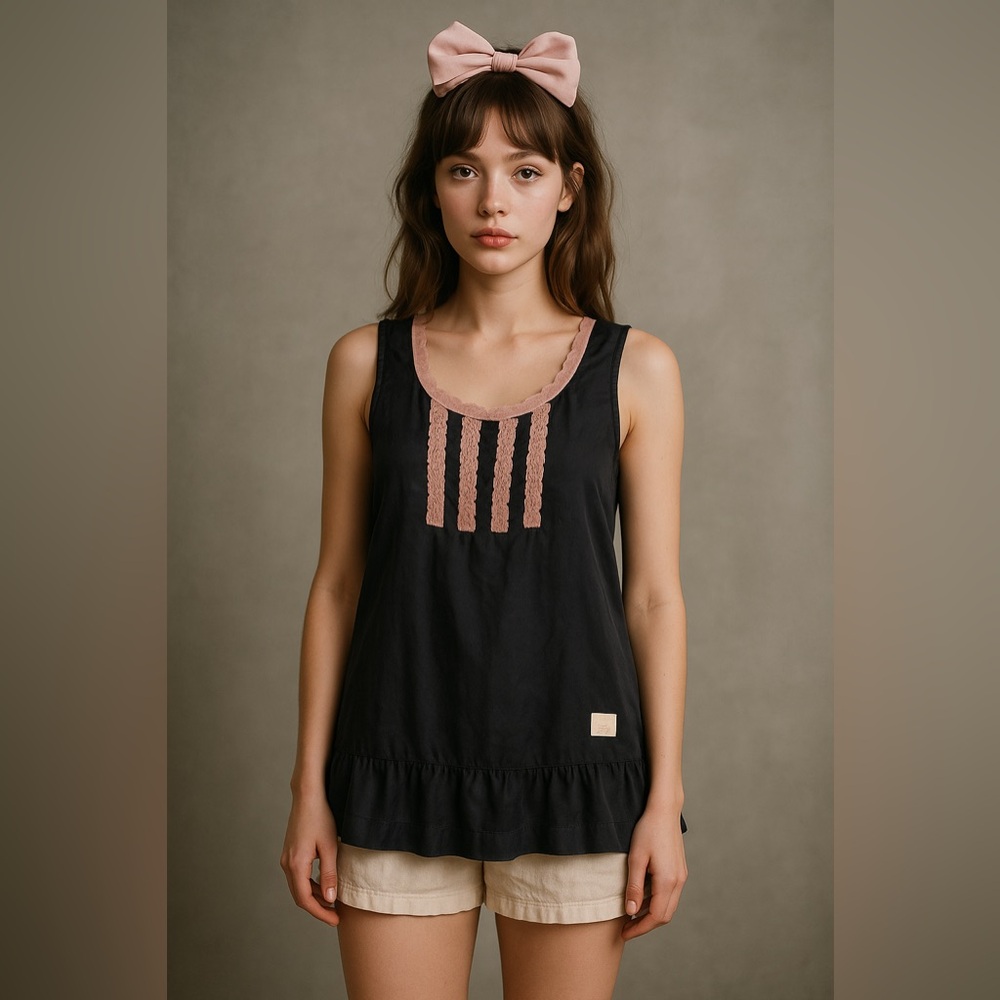 Odd Molly Gray Tank Top with Pink Lace size M